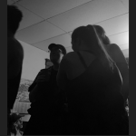 Students milling around a party