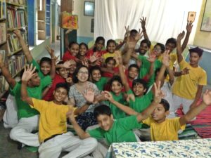Class 8 and 9 students and me at the farewell party.